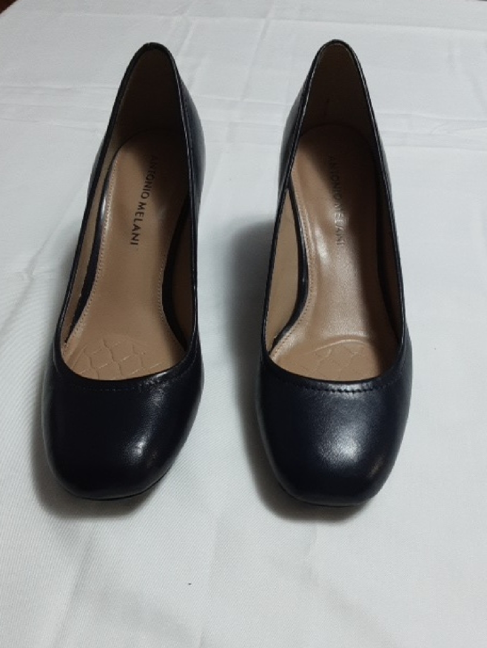 ANTONIO MELANI Navy Leather Round-Toe Pumps